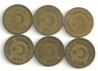 NICE VINTAGE LOT 6 TURKEY 10 KURUS COINS 1949,195 1,(2)1955,(2)1 956