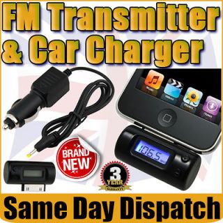 FM Stereo music Radio Transmitter Adapter +Car Charger iPod iPhone 4G