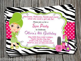 Spa Day Pink and Black Zebra Print Birthday Party Invitations cards