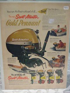 SCOTT ATWATER GOLD PENNANT Outboard Motor, 1953 Print Ad