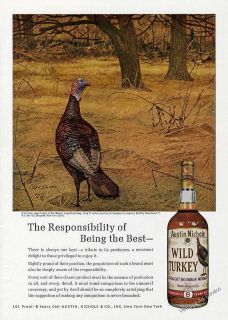 1968 Wild Turkey Bourbon Whiskey Ad with Ken Davies Turkey Art