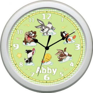 Personalized Baby Looney Tunes Nursery Clock Green