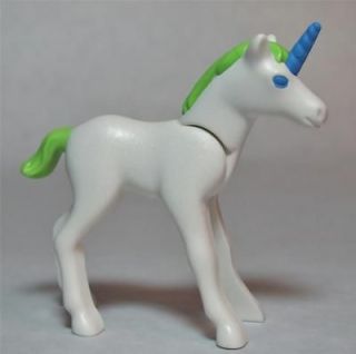 Baby Unicorn White Green Mane Blue Horn Fairy Tale Castle Magic