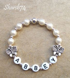 NEW Baby Child Ivory Pearl & Butterfly Name Bracelet