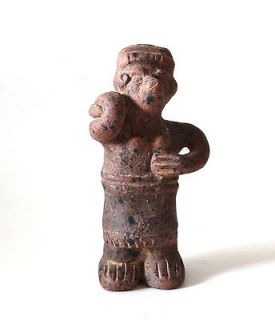 Vintage Mexican Art Pottery Aztec or Mayan Clay Figurine Statue Male
