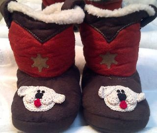 COWBOY FLEECE SLIPPERS BOOTS GIRLS BOYS UNISEX BABY INFANT 6 12 Months