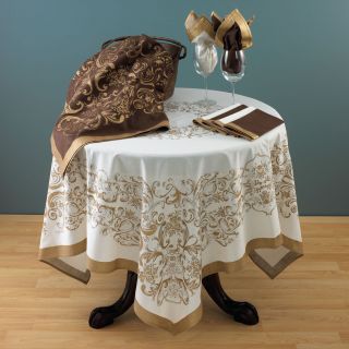 Antoinette Intricate Design Cotton Tablecloth 60 80 Square  Ivory or