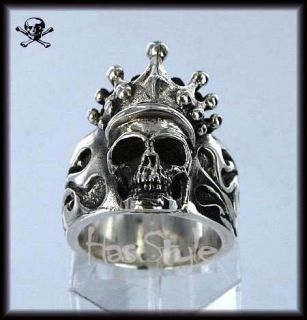 King Baby Studios Crowned Skull Flame Ring 925 NEW