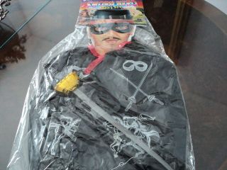 ZORRO COTILLON COSTUME OUTFIT WITH PLASTIC SWORD AND MASK BAGGED MADE