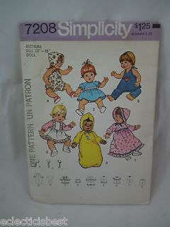 1975 Simplicity Pattern 7208 Medium DOLL CLOTHES Baby ALIVE GINNY BABY