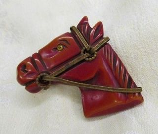 Vintage Bakelite Deep Rich Reddish Brown Butterscotch Horse Head Pin