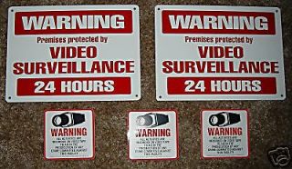 CCTV SECURITY METAL WARNING FENCE SIGNS & 3 CCTV WARNING DECALS