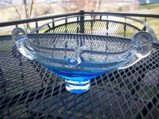 Hand Blown Clear Blue Glass Boat Serving Dish 8X2 1/2 For Candy Olives