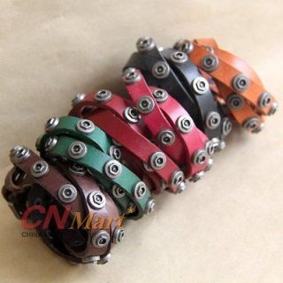 Leather Bracelet Screw Rivet Cuff 3 Loops Bangle Wristband AA1083