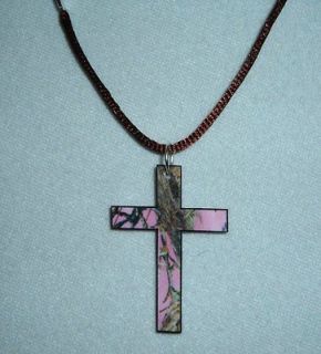 break up real tree pink camo cross shape pendant necklace camouflage