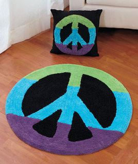 ON SALE  PEACE SIGN RUGS OR LOVE RUG MATCHING PILLOWS TOO 3 COLORSU