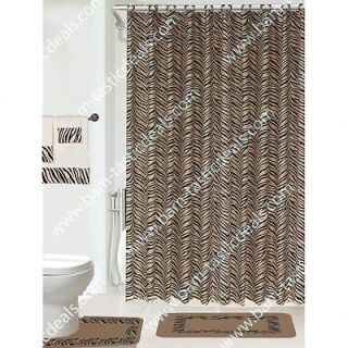 Brown Zebra 18 Pc Bathroom Set2 Rugs/Mat s/1 Fabric Shower Curtain/12