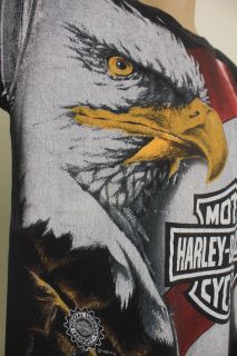 Harley Davidson LARGE Giant Bald Eagle American Flag Black SS T shirt