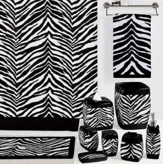 Zebra Print Black & White Bathroom Bath Shower Curtain Rug Accessories