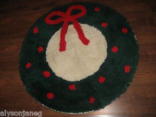 Vintage 1950 60s Bath Hallway Christmas Wreath Design Mat Carpet