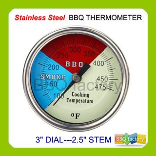 BBQ GRILL SMOKER PIT THERMOMETER SS THERMOSTAT PIT TEMP GAUGE 1/2