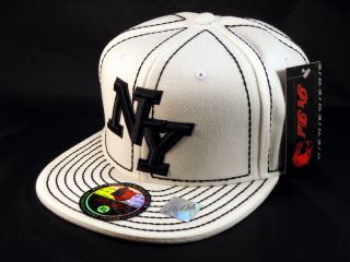York NY White Black Flat Brim Ball Cap Hip Hop Style Hat from Pit Bull