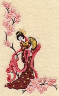 ORIENTAL WOMAN SET OF 2 HAND TOWEL EMBROIDERED UNIQUE