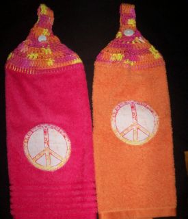 CROCHET TOP APPLIQUED HAND HANGING TOWEL * 2 Colors Orange & Hot Pink