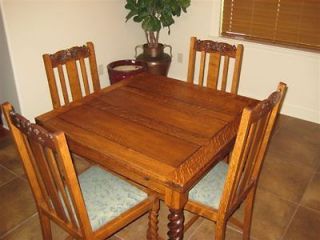 1920 Barley Twist Table & 6 Barley Twist Padded Chairs with Carvings