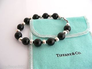 Tiffany & Co Silver Onyx Bead Bracelet Bangle Rare VTG