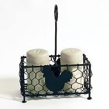 French Country Farm CHICKEN WIRE ROOSTER SALT PEPPER HOLDER Caddy