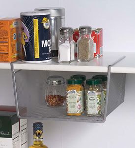 Small Silver Mesh Under Shelf Storage Basket Cabinet Accessory