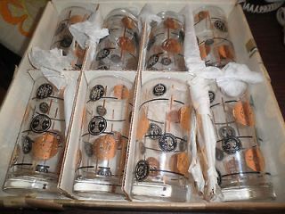 Vintage Coins Design NOS Highball Glasses (8) Barware in Original Box