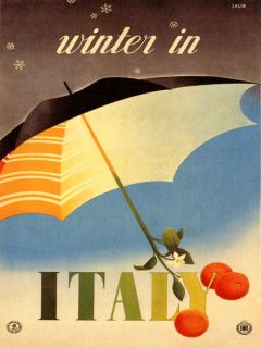 Winter Umbrella Flower Italy Italia Tourism Europe Vintage Poster Repo
