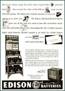 SUPER 1938 AD FOR EDISON BRAND AUTOMOTIVE BATTERIES