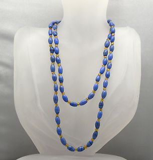 Vintage 34 Art Glass Faux Lapis lazuli Elongated Beads Necklace