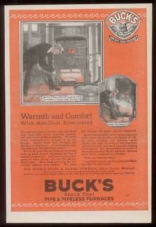 1921 Bucks Stove & range w/ ash sprinkler print ad