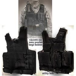 New Deluxe Hunters Black Tactical Vest w/Utility Belt