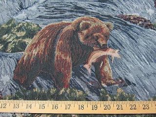 Grizzly Bear with fish tapestry upholstery fabric per yard ft868