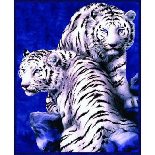 Queen Size Fleece Blanket 79x95 Mink Style Neon Blue White Tigers