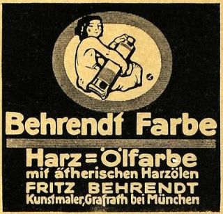 1913 Ad Behrendt Farbe Resin Oil Paint Art Material Product Painter