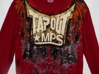 TAPOUT MPS MMA UFC LONG SLEEVES DARK RED GOLD TRIM THERMAL T SHIRT NWT