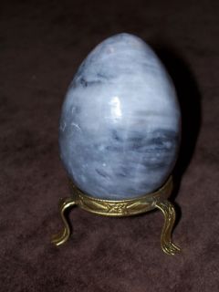 MARBLE GREYISH WHITE EGG W/ BRASS STAND