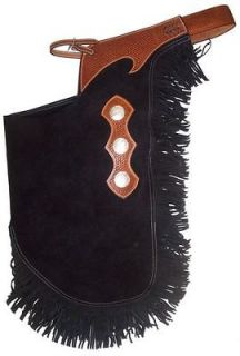 BLACK SUEDE LEATHER WESTERN HORSE SADDLE CHINKS CHAPS M L XL FOR WORK
