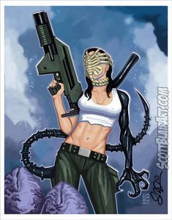 FACEHUGGER GIRL with Pulse Rifle Pinup Print Scott Blair