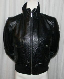 Belstaff Black Air Bomber 100% Leather Lady Jacket XS NWT 40 EU Gold