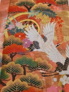Japanese Kimono UCHIKAKE FABRIC Pine Crane Bellflower po11