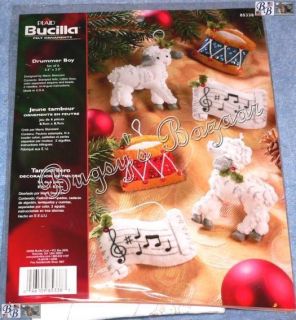 DRUMMER BOY Drums and Lambs Ornaments Felt Applique Christmas Kit