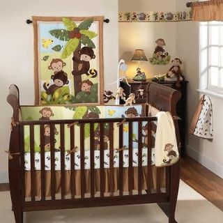 Brown Tree Forest Animal Monkey 4pc Neutral Nursery Crib Bedding Set