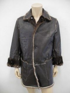 Prada Dk Brown Leather Otter Fur Lined Coat 50